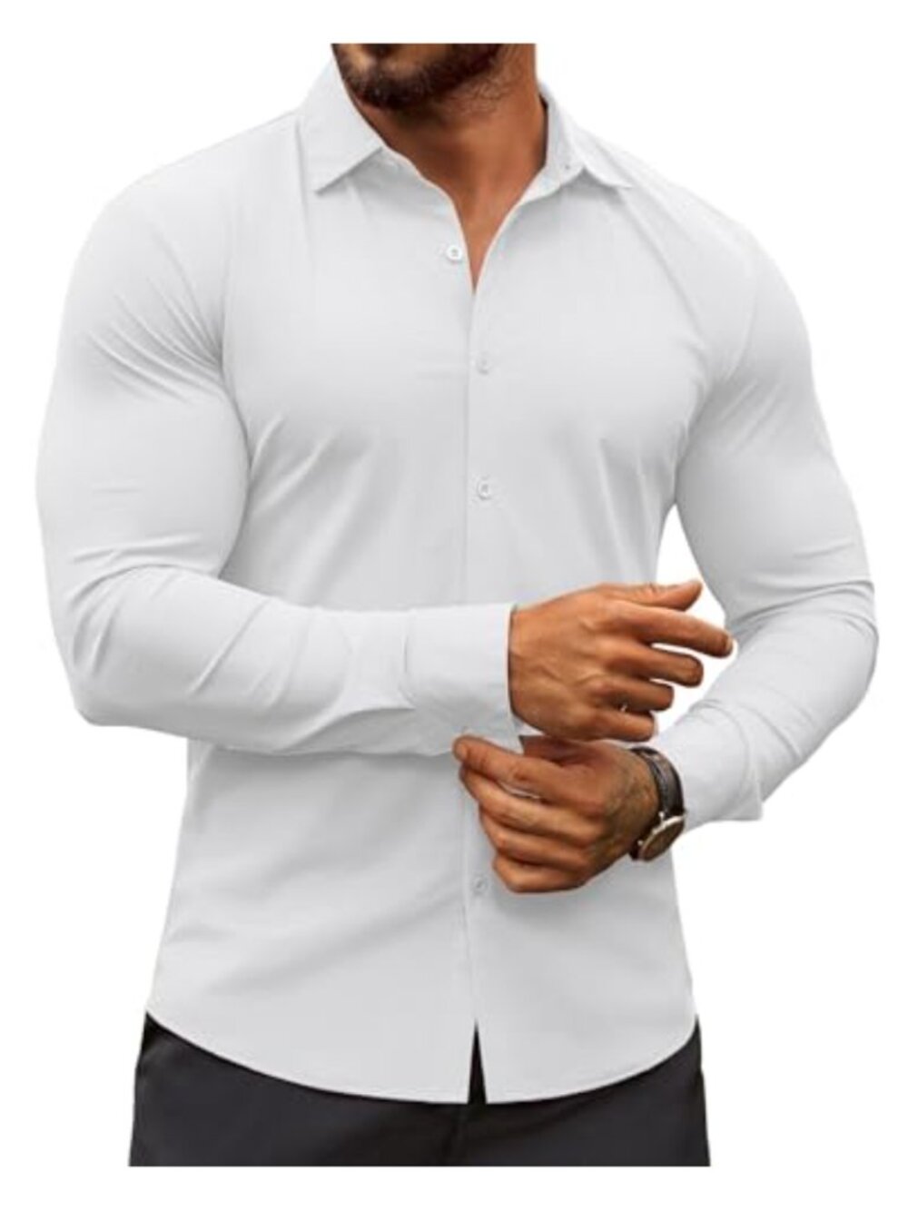Muscle Fit Stretch Button Down Shirt Wrinkle-Free Long Sleeve